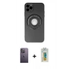 MARSİLYAN™- iPhone 12 Pro Kılıf Eksen Klasik Prime - Siyah Polymer Nano Ekran Koruyucu + Neon Fosforlu Kamera Lens - BZ