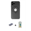MARSİLYAN™- iPhone 12 Pro Kılıf Eksen Klasik Prime - Siyah Polymer Nano Ekran Koruyucu + Mavi Renkli Kamera Lens Koruma Cam