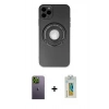 MARSİLYAN™- iPhone 12 Pro Kılıf Eksen Klasik Prime - Siyah Polymer Nano Ekran Koruyucu + Neon Fosforlu Kamera Lens - YL