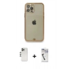 MARSİLYAN™- iPhone 12 Pro Kılıf Eksen Minimal Koleksiyonu - Şeffaf Uv Polymer Nano Ekran Koruyucu + Shine Kamera Lens - GS