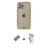 MARSİLYAN™- iPhone 12 Pro Kılıf Eksen Minimal Koleksiyonu - Şeffaf Uv Polymer Nano Ekran Koruyucu + Gümüş Metal Kamera Lens Koruma Cam