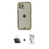 MARSİLYAN™- iPhone 12 Pro Kılıf Eksen Minimal Koleksiyonu - Şeffaf Uv Polymer Nano Ekran Koruyucu + Kamera Lens Koruma Cam - SF
