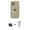 MARSİLYAN™- iPhone 12 Pro Kılıf Eksen Minimal Koleksiyonu - Şeffaf Uv Polymer Nano Ekran Koruyucu + Kamera Lens Koruma Cam - SF