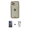 MARSİLYAN™- iPhone 12 Pro Kılıf Eksen Minimal Koleksiyonu - Şeffaf Uv Polymer Nano Ekran Koruyucu + Neon Fosforlu Kamera Lens - MI