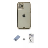 MARSİLYAN™- iPhone 12 Pro Kılıf Eksen Minimal Koleksiyonu - Şeffaf Uv Polymer Nano Ekran Koruyucu + Metal Kamera Lens Koruma Cam - KUYL