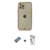 MARSİLYAN™- iPhone 12 Pro Kılıf Eksen Minimal Koleksiyonu - Şeffaf Uv Polymer Nano Ekran Koruyucu + Metal Kamera Lens Koruma Cam - KI