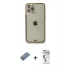 MARSİLYAN™- iPhone 12 Pro Kılıf Eksen Minimal Koleksiyonu - Şeffaf Uv Polymer Nano Ekran Koruyucu + Metal Kamera Lens Koruma Cam - MR
