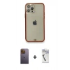 MARSİLYAN™- iPhone 12 Pro Kılıf Eksen Minimal Koleksiyonu - Şeffaf Uv Polymer Nano Ekran Koruyucu + Neon Fosforlu Kamera Lens - SI