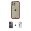 MARSİLYAN™- iPhone 12 Pro Kılıf Eksen Minimal Koleksiyonu - Şeffaf Uv Polymer Nano Ekran Koruyucu + Neon Fosforlu Kamera Lens - TU