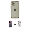 MARSİLYAN™- iPhone 12 Pro Kılıf Eksen Minimal Koleksiyonu - Şeffaf Uv Polymer Nano Ekran Koruyucu + Neon Fosforlu Kamera Lens - TU
