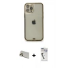 MARSİLYAN™- iPhone 12 Pro Kılıf Eksen Minimal Koleksiyonu - Şeffaf Uv Polymer Nano Ekran Koruyucu + Rainbow Kamera Lens Koruma Cam - GD