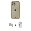 MARSİLYAN™- iPhone 12 Pro Kılıf Eksen Minimal Koleksiyonu - Şeffaf Uv Polymer Nano Ekran Koruyucu + Rainbow Kamera Lens Koruma Cam - GD