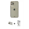 MARSİLYAN™- iPhone 12 Pro Kılıf Eksen Minimal Koleksiyonu - Şeffaf Uv Polymer Nano Ekran Koruyucu + Rainbow Kamera Lens Koruma Cam - GD