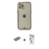 MARSİLYAN™- iPhone 12 Pro Kılıf Eksen Minimal Koleksiyonu - Şeffaf Uv Polymer Nano Ekran Koruyucu + Renkli Kamera Lens Koruma Cam - YL