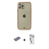 MARSİLYAN™- iPhone 12 Pro Kılıf Eksen Minimal Koleksiyonu - Şeffaf Uv Polymer Nano Ekran Koruyucu + Renkli Kamera Lens Koruma Cam - PE