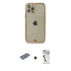 MARSİLYAN™- iPhone 12 Pro Kılıf Eksen Minimal Koleksiyonu - Şeffaf Uv Polymer Nano Ekran Koruyucu + Renkli Kamera Lens Koruma Cam - YL