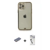 MARSİLYAN™- iPhone 12 Pro Kılıf Eksen Minimal Koleksiyonu - Şeffaf Uv Polymer Nano Ekran Koruyucu + Sarı Renkli Kamera Lens Koruma Cam