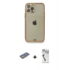 MARSİLYAN™- iPhone 12 Pro Kılıf Eksen Minimal Koleksiyonu - Şeffaf Uv Polymer Nano Ekran Koruyucu + Sarı Renkli Kamera Lens Koruma Cam