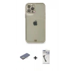 MARSİLYAN™- iPhone 12 Pro Kılıf Eksen Minimal Koleksiyonu - Şeffaf Uv Polymer Nano Ekran Koruyucu + Sarı Renkli Kamera Lens Koruma Cam