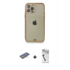 MARSİLYAN™- iPhone 12 Pro Kılıf Eksen Minimal Koleksiyonu - Şeffaf Uv Polymer Nano Ekran Koruyucu + Renkli Kamera Lens Koruma Cam - TU