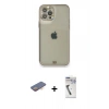 MARSİLYAN™- iPhone 12 Pro Kılıf Eksen Minimal Koleksiyonu - Şeffaf Uv Polymer Nano Ekran Koruyucu + Renkli Kamera Lens Koruma Cam - TU