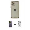 MARSİLYAN™- iPhone 12 Pro Kılıf Eksen Minimal Koleksiyonu - Şeffaf Uv Polymer Nano Ekran Koruyucu + Neon Fosforlu Kamera Lens - YL