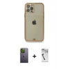 MARSİLYAN™- iPhone 12 Pro Kılıf Eksen Minimal Koleksiyonu - Şeffaf Uv Polymer Nano Ekran Koruyucu + Neon Fosforlu Kamera Lens - YL