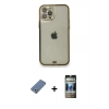 MARSİLYAN™- iPhone 12 Pro Kılıf Eksen Minimal Koleksiyonu - Siyah 34D Hayalet Izgaralı Cam + Açık Yeşil Metal Kamera Lens Koruma Cam