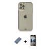 MARSİLYAN™- iPhone 12 Pro Kılıf Eksen Minimal Koleksiyonu - Siyah 34D Hayalet Izgaralı Cam + Açık Yeşil Metal Kamera Lens Koruma Cam