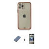 MARSİLYAN™- iPhone 12 Pro Kılıf Eksen Minimal Koleksiyonu - Siyah 34D Hayalet Izgaralı Cam + Açık Yeşil Metal Kamera Lens Koruma Cam