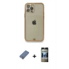 MARSİLYAN™- iPhone 12 Pro Kılıf Eksen Minimal Koleksiyonu - Siyah 34D Hayalet Izgaralı Cam + Açık Yeşil Metal Kamera Lens Koruma Cam
