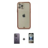 MARSİLYAN™- iPhone 12 Pro Kılıf Eksen Minimal Koleksiyonu - Siyah 34D Hayalet Izgaralı Cam + Neon Fosforlu Kamera Lens - BZ
