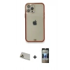 MARSİLYAN™- iPhone 12 Pro Kılıf Eksen Minimal Koleksiyonu - Siyah 34D Hayalet Izgaralı Cam + Gold Rainbow Kamera Lens Koruma Cam