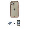MARSİLYAN™- iPhone 12 Pro Kılıf Eksen Minimal Koleksiyonu - Siyah 34D Hayalet Izgaralı Cam + Shine Kamera Lens Koruma Cam - GD