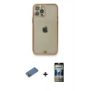 MARSİLYAN™- iPhone 12 Pro Kılıf Eksen Minimal Koleksiyonu - Siyah 34D Hayalet Izgaralı Cam + Shine Kamera Lens Koruma Cam - GD