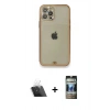 MARSİLYAN™- iPhone 12 Pro Kılıf Eksen Minimal Koleksiyonu - Siyah 34D Hayalet Izgaralı Cam + Kamera Lens Koruma Cam - SF