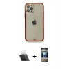 MARSİLYAN™- iPhone 12 Pro Kılıf Eksen Minimal Koleksiyonu - Siyah 34D Hayalet Izgaralı Cam + Kamera Lens Koruma Cam - SF