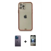 MARSİLYAN™- iPhone 12 Pro Kılıf Eksen Minimal Koleksiyonu - Siyah 34D Hayalet Izgaralı Cam + Neon Fosforlu Kamera Lens - MI