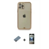 MARSİLYAN™- iPhone 12 Pro Kılıf Eksen Minimal Koleksiyonu - Siyah 34D Hayalet Izgaralı Cam + Metal Kamera Lens Koruma Cam - MR