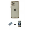 MARSİLYAN™- iPhone 12 Pro Kılıf Eksen Minimal Koleksiyonu - Siyah 34D Hayalet Izgaralı Cam + Metal Kamera Lens Koruma Cam - MR