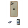 MARSİLYAN™- iPhone 12 Pro Kılıf Eksen Minimal Koleksiyonu - Siyah 34D Hayalet Izgaralı Cam + Renkli Kamera Lens Koruma Cam - MI