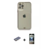 MARSİLYAN™- iPhone 12 Pro Kılıf Eksen Minimal Koleksiyonu - Siyah 34D Hayalet Izgaralı Cam + Renkli Kamera Lens Koruma Cam - SI