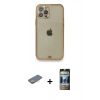 MARSİLYAN™- iPhone 12 Pro Kılıf Eksen Minimal Koleksiyonu - Siyah 34D Hayalet Izgaralı Cam + Renkli Kamera Lens Koruma Cam - SI