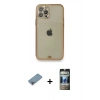 MARSİLYAN™- iPhone 12 Pro Kılıf Eksen Minimal Koleksiyonu - Siyah 34D Hayalet Izgaralı Cam + Shine Kamera Lens Koruma Cam - GI