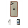 MARSİLYAN™- iPhone 12 Pro Kılıf Eksen Minimal Koleksiyonu - Siyah 34D Hayalet Izgaralı Cam + Shine Kamera Lens - GS