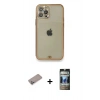 MARSİLYAN™- iPhone 12 Pro Kılıf Eksen Minimal Koleksiyonu - Siyah 34D Hayalet Izgaralı Cam + Shine Kamera Lens Koruma Cam - SABE