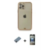 MARSİLYAN™- iPhone 12 Pro Kılıf Eksen Minimal Koleksiyonu - Siyah 34D Hayalet Izgaralı Cam + Shine Kamera Lens Koruma Cam - SH