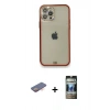 MARSİLYAN™- iPhone 12 Pro Kılıf Eksen Minimal Koleksiyonu - Siyah 34D Hayalet Izgaralı Cam + Renkli Kamera Lens Koruma Cam - TU