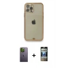 MARSİLYAN™- iPhone 12 Pro Kılıf Eksen Minimal Koleksiyonu - Siyah 34D Hayalet Izgaralı Cam + Yeşil Neon Fosforlu Kamera Lens