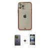 MARSİLYAN™- iPhone 12 Pro Kılıf Eksen Minimal Koleksiyonu - Siyah 34D Hayalet Izgaralı Cam + Yeşil Neon Fosforlu Kamera Lens
